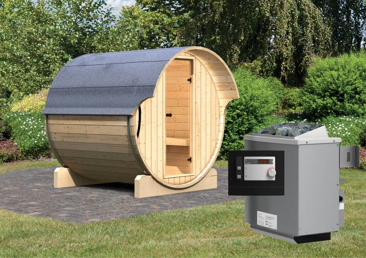 FASS-SAUNA 1 2,16 x 2,20 m 42 mm mit 9 kW Ofen | Gartensaunablog.de